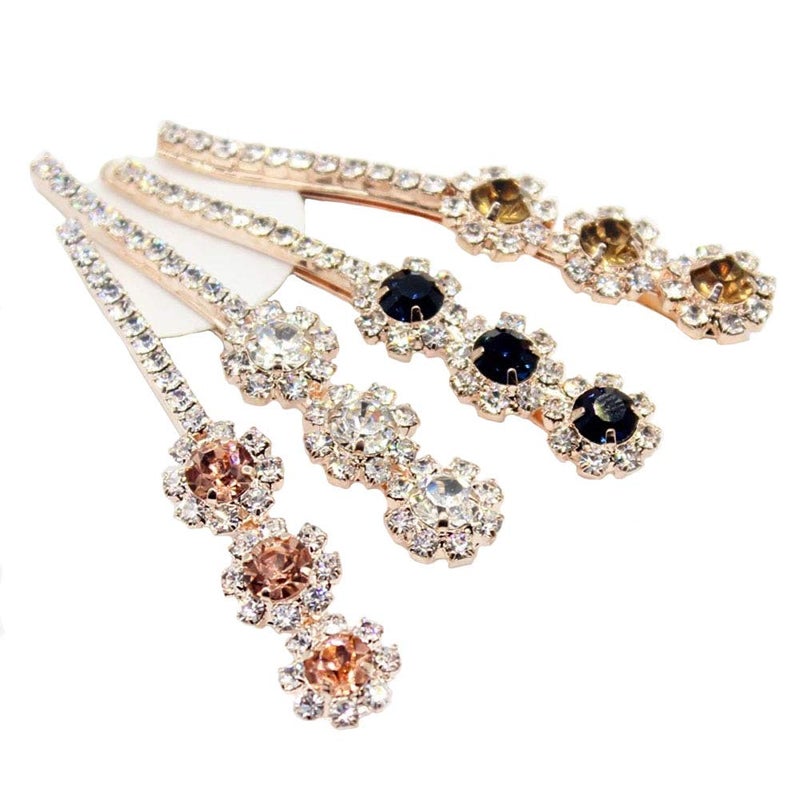 Suoirblss 4 PCS Women Lady Crystal Hairpins Rhinestone Elegant Flower Hair Snap Clip Hair Pin Clamps Accessories Bobby Pin Headwear - Image 1